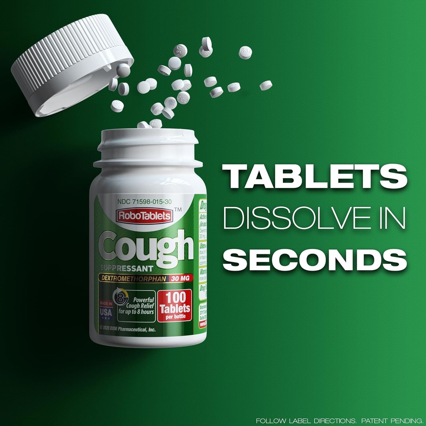 RoboTablets Cough Suppressant 100 Tablets Dextromethorphan 30mg