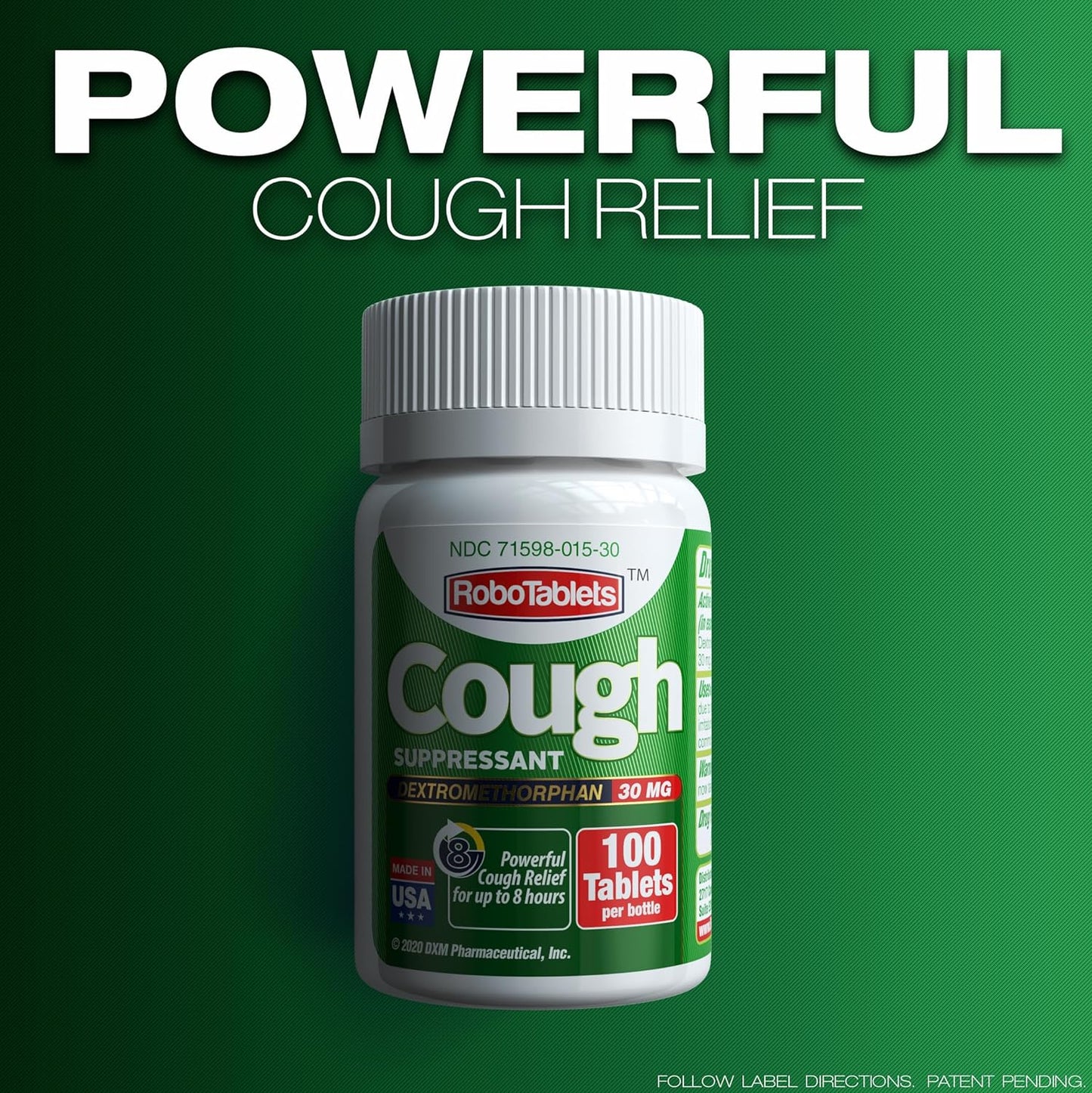 RoboTablets Cough Suppressant 100 Tablets Dextromethorphan 30mg
