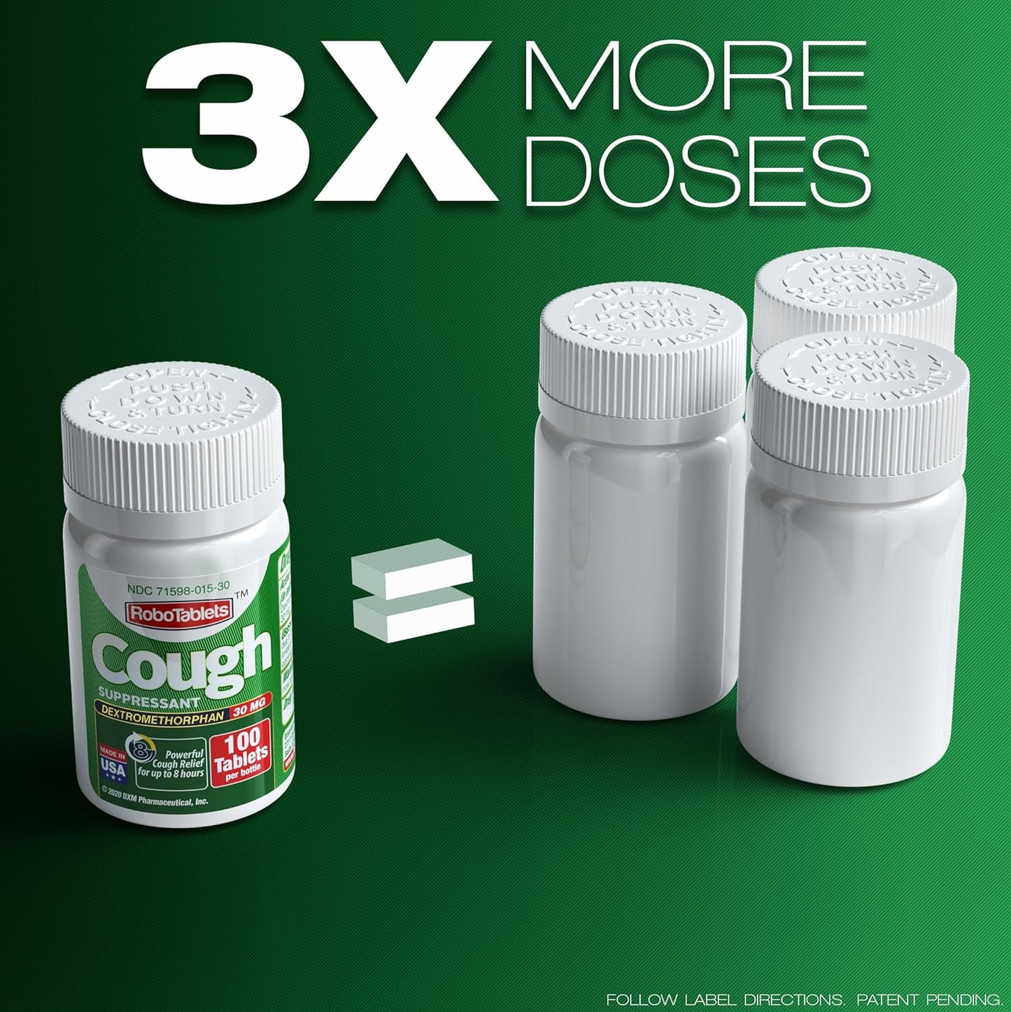 RoboTablets Cough Suppressant 100 Tablets Dextromethorphan 30mg