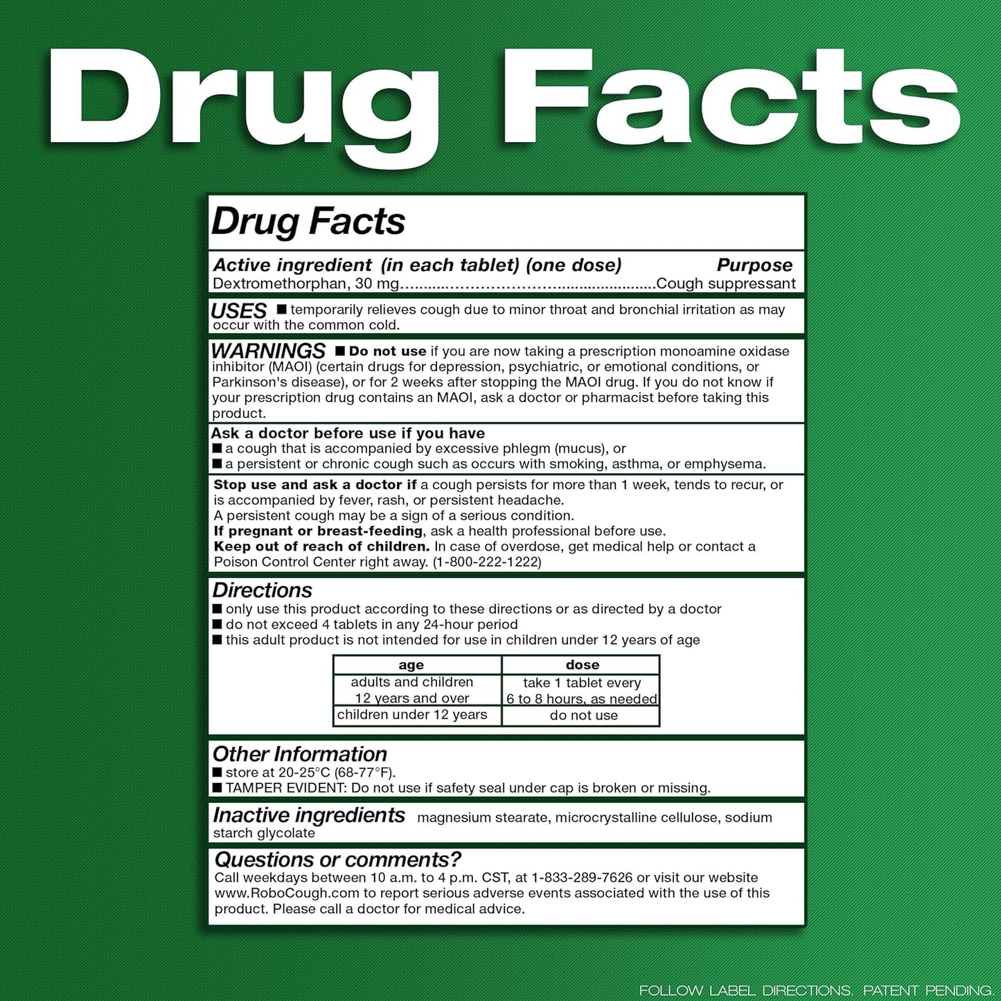 RoboTablets Cough Suppressant 100 Tablets Dextromethorphan 30mg