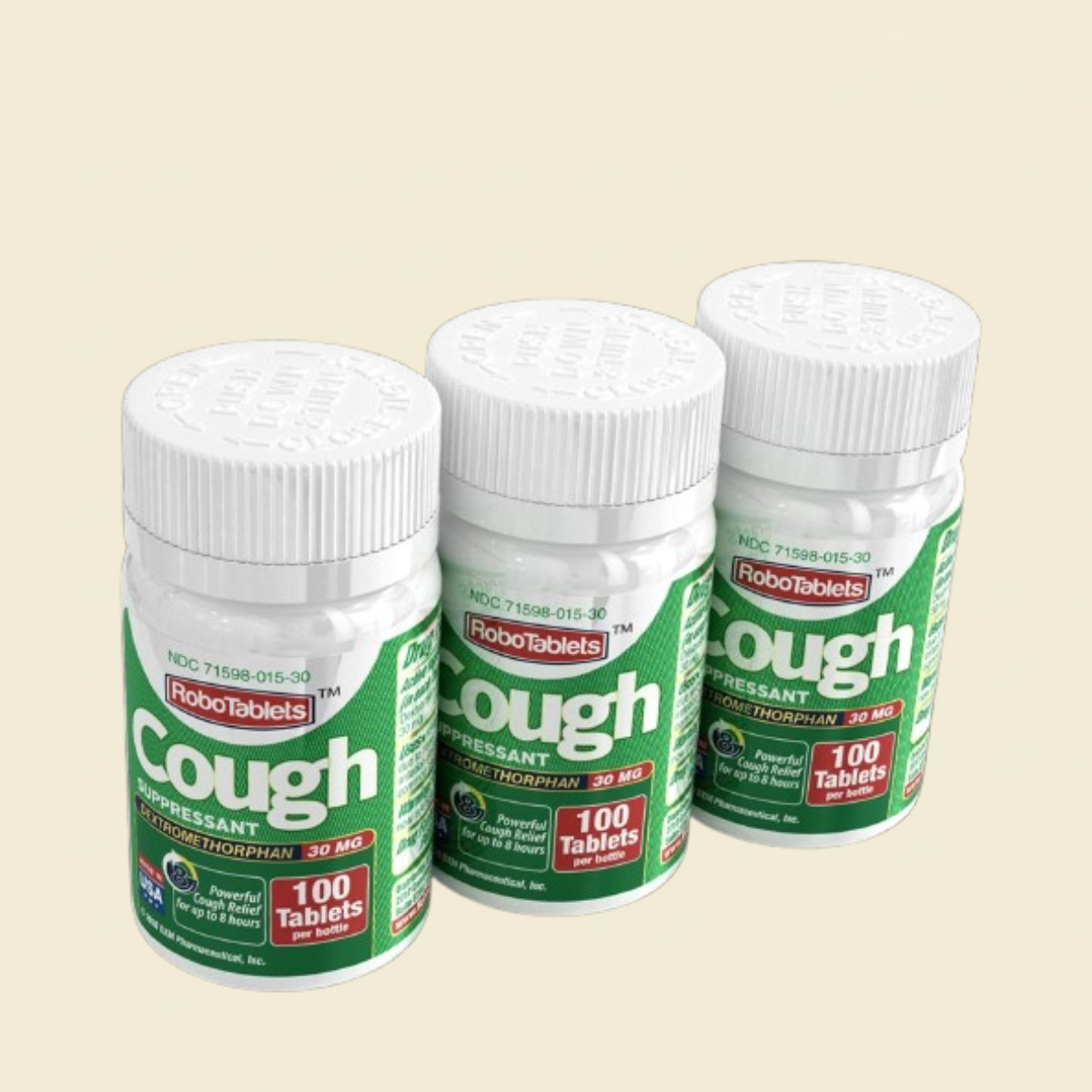 3 Pack RoboTablets Cough Suppressant 100 Tablets Dextromethorphan 30mg