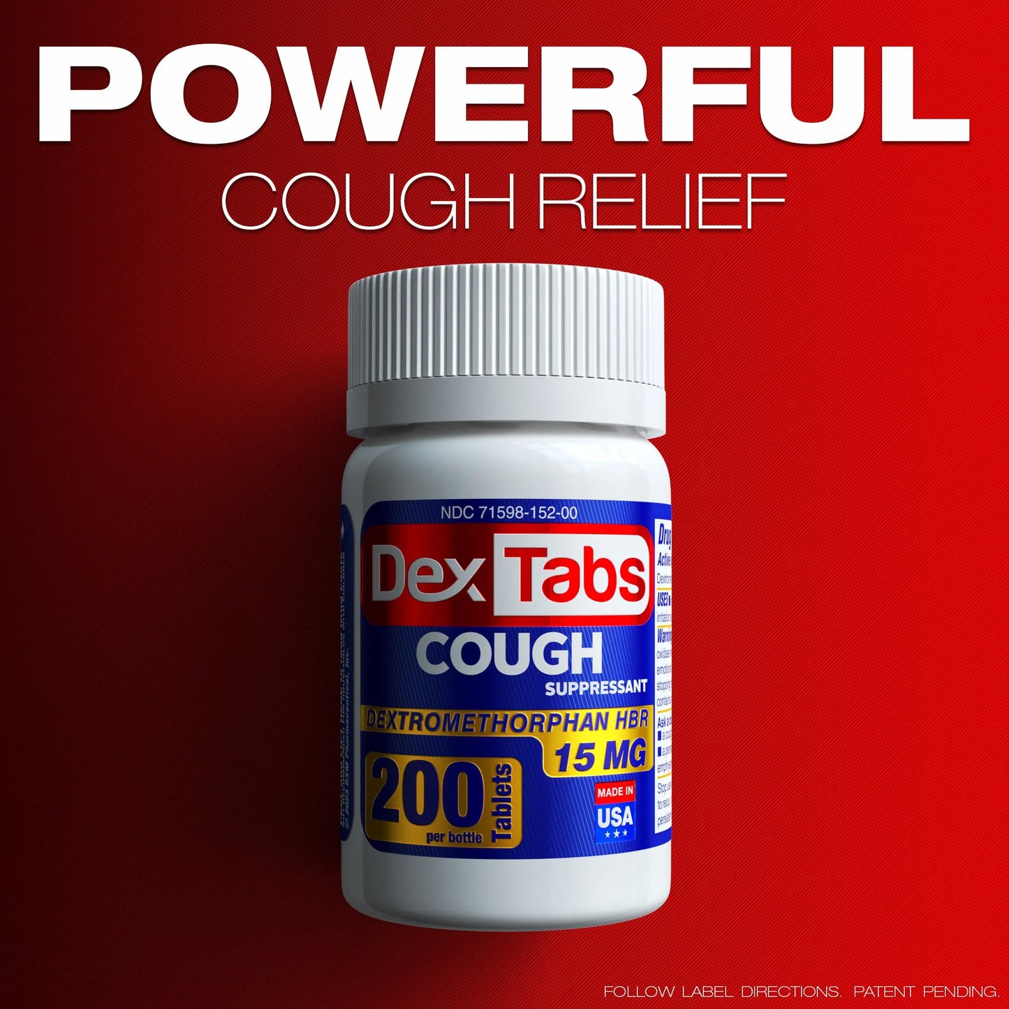 2 Pack DexTabs Cough Suppressant 200 Tablets 15 mg of Dextromethorphan HBr Dxmpharm