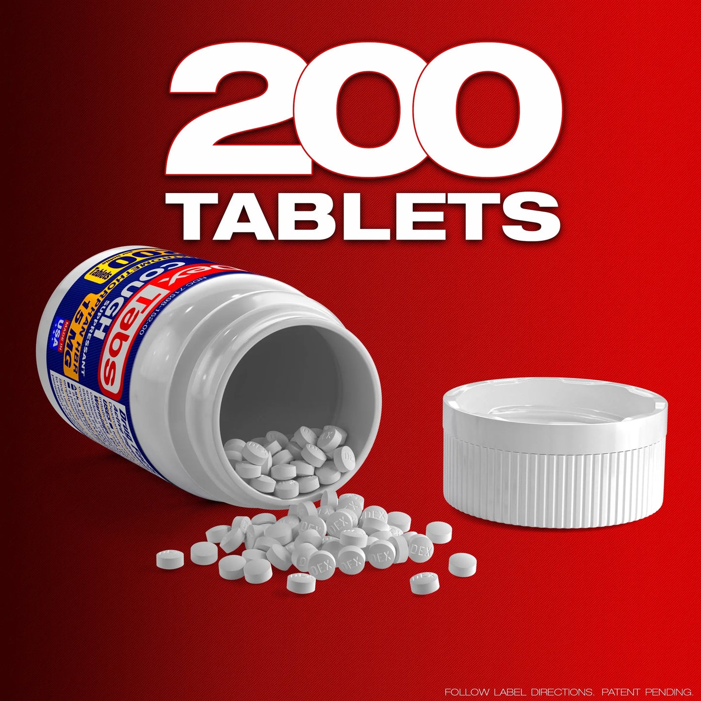 2 Pack DexTabs Cough Suppressant 200 Tablets 15 mg of Dextromethorphan HBr Dxmpharm