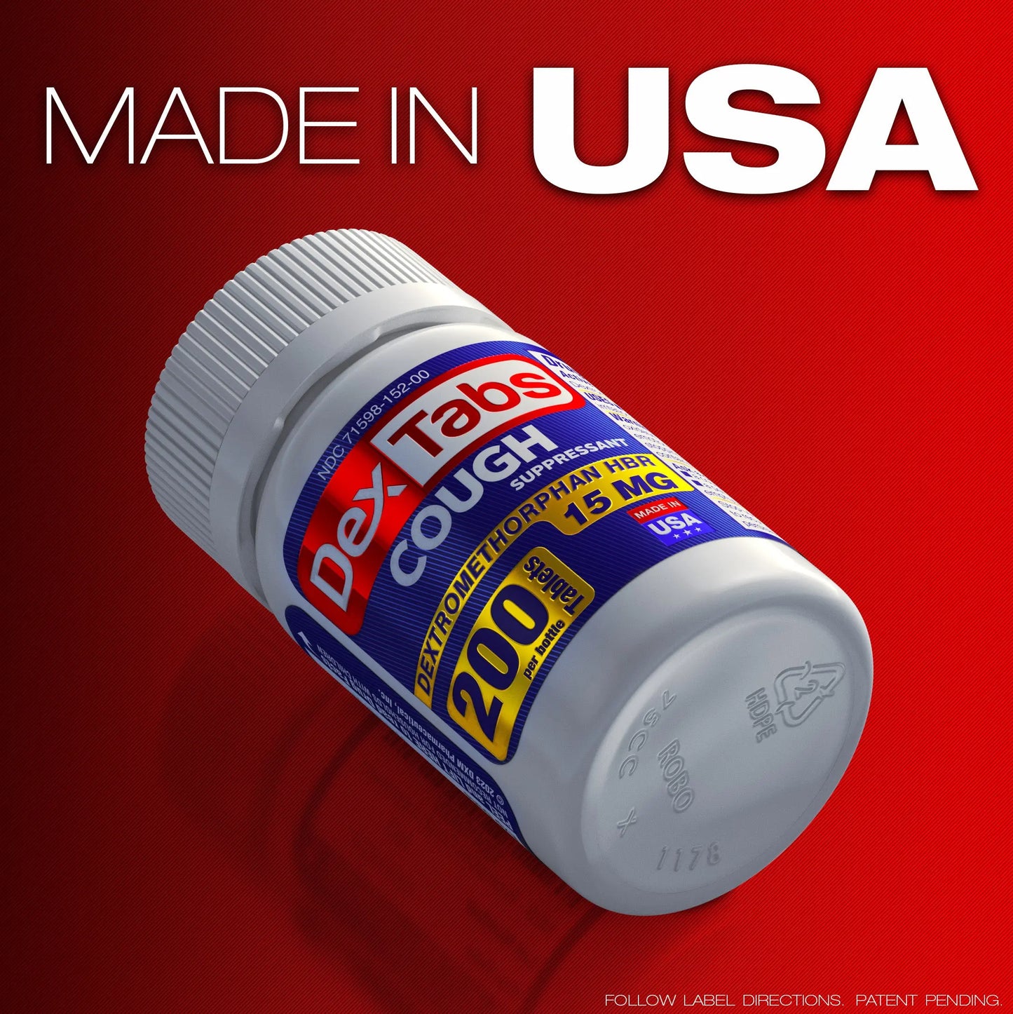 2 Pack DexTabs Cough Suppressant 200 Tablets 15 mg of Dextromethorphan HBr Dxmpharm