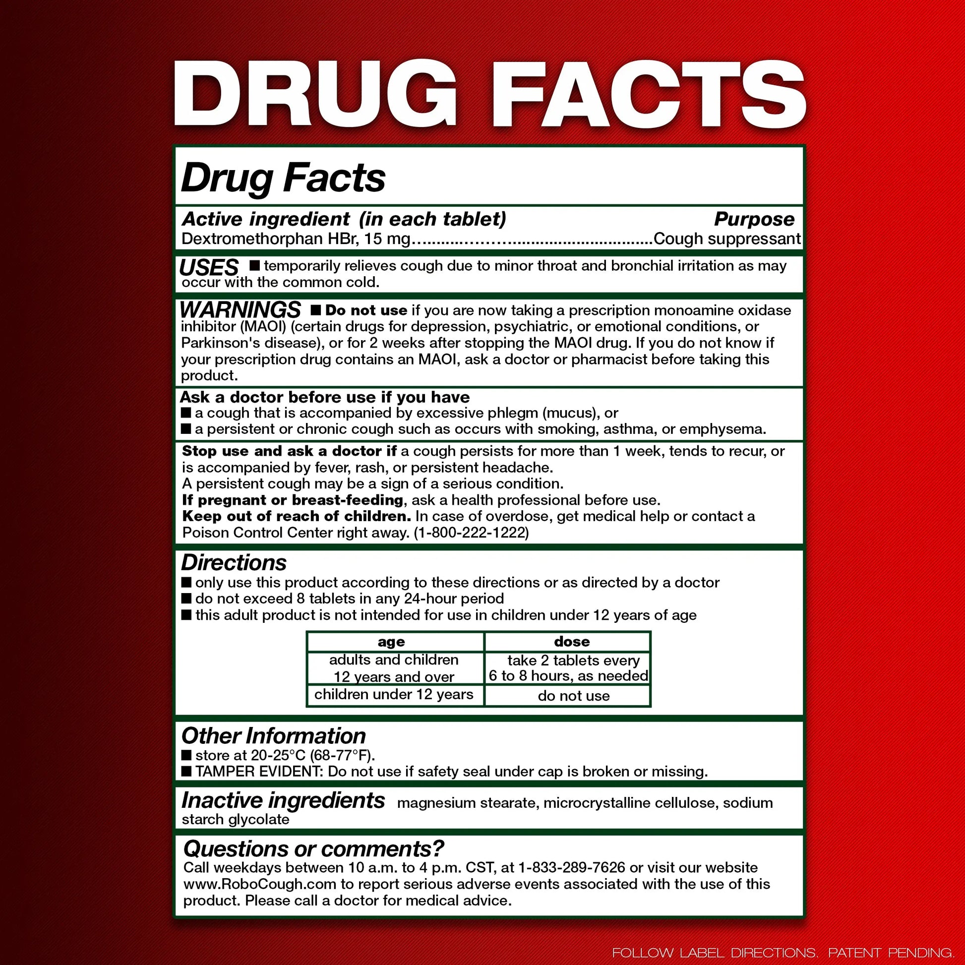 2 Pack DexTabs Cough Suppressant 200 Tablets 15 mg of Dextromethorphan HBr Dxmpharm