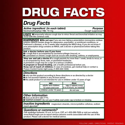 2 Pack DexTabs Cough Suppressant 200 Tablets 15 mg of Dextromethorphan HBr Dxmpharm