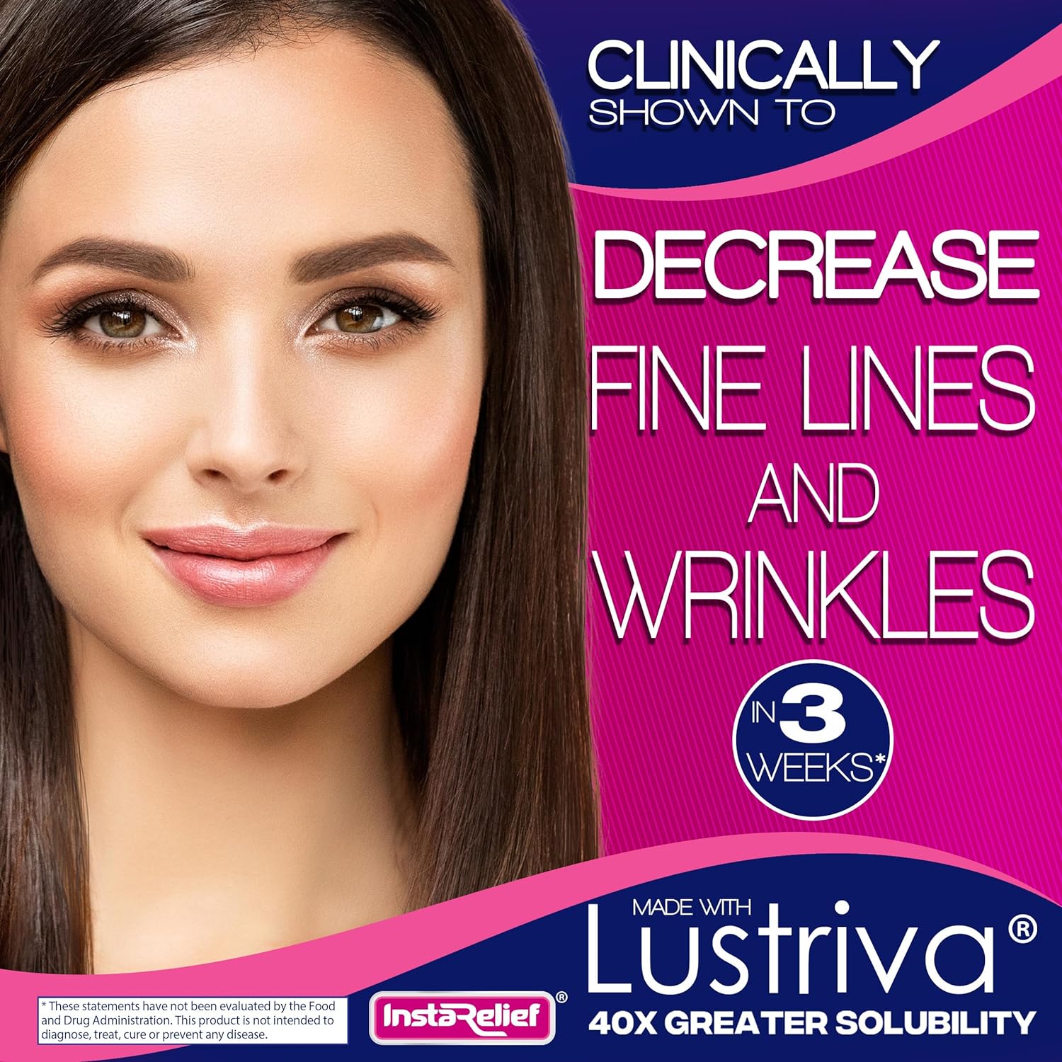 InstaRelief® Hair Growth with Lustriva® - Clinically Shown to Grow Thicker, Healthier Hair in 3 Weeks, Reduce Wrinkles and Fine Lines, with Biotin, Silicon, and Arginine, 60 Tablets