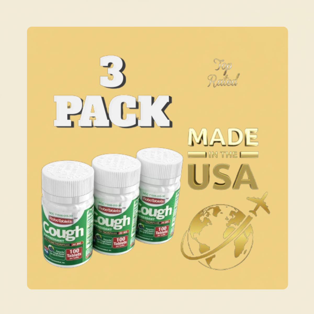 3 Pack RoboTablets Cough Suppressant 100 Tablets Dextromethorphan 30mg