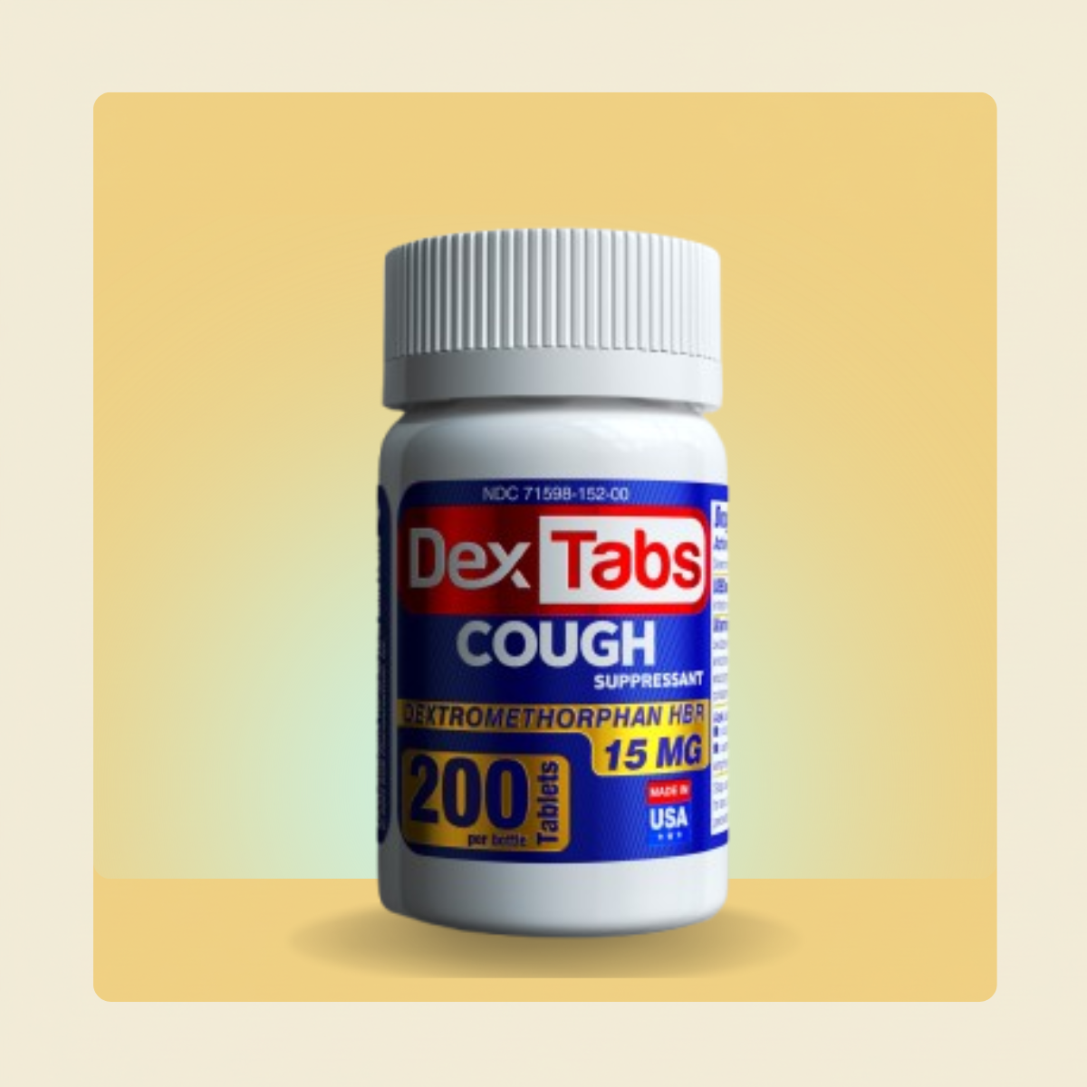2 PACK DexTabs Cough suppressant 200 Tablets 15 mg of Dextromethorphan HBr